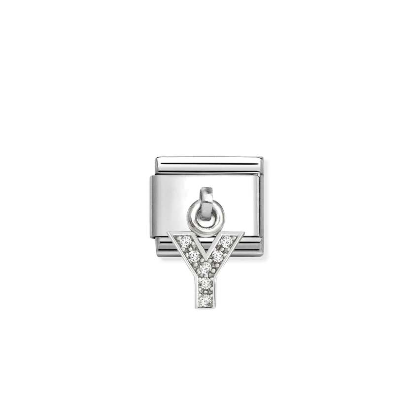 Classic Silver CZ Letter Y Letters & Numbers Pendant Charms