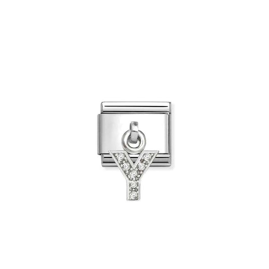 Classic Silver CZ Letter Y Letters & Numbers Pendant Charms