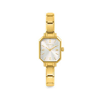 Time Paris Rectangle Silver Dial & Gold Charm Bracelet Watch