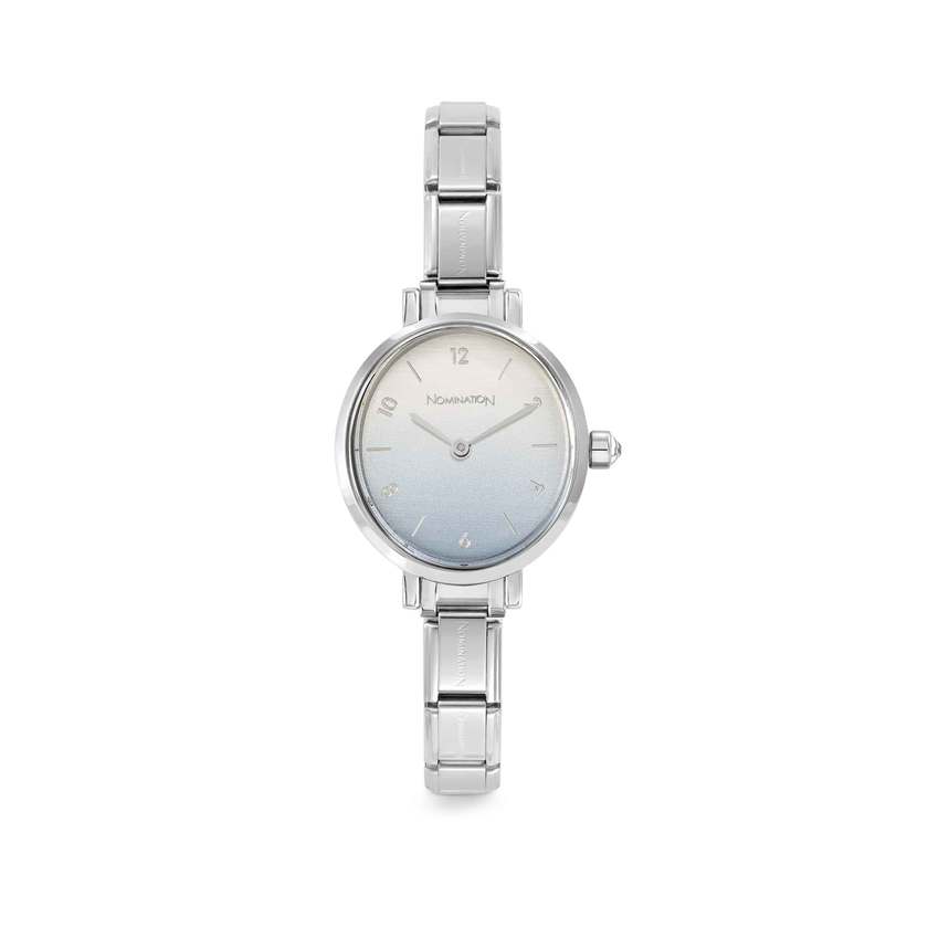 Time Paris Oval Light Blue Dial & Silver Charm Bracelet Watch with CZ