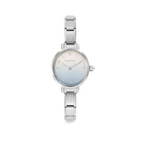 Time Paris Oval Light Blue Dial & Silver Charm Bracelet Watch with CZ