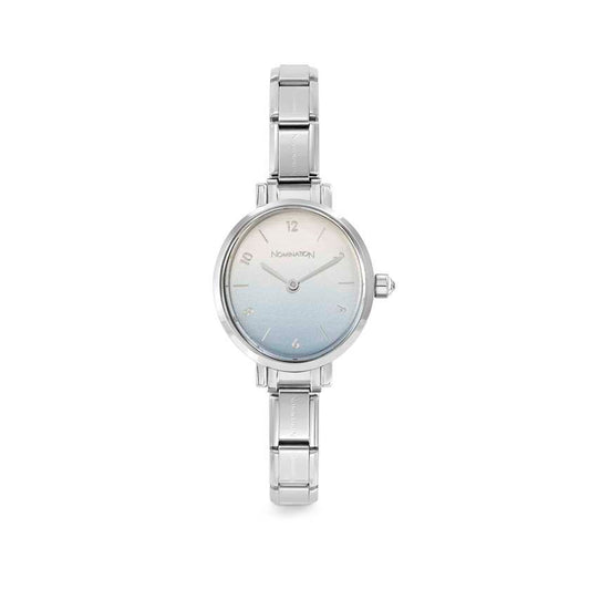 Time Paris Oval Light Blue Dial & Silver Charm Bracelet Watch with CZ