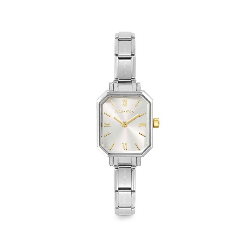 Time Paris Rectangle Silver Dial & Silver Charm Bracelet Watch