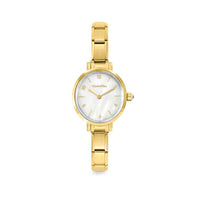 Time Paris Oval Mother of Pearl & Gold Charm Bracelet Watch with CZ