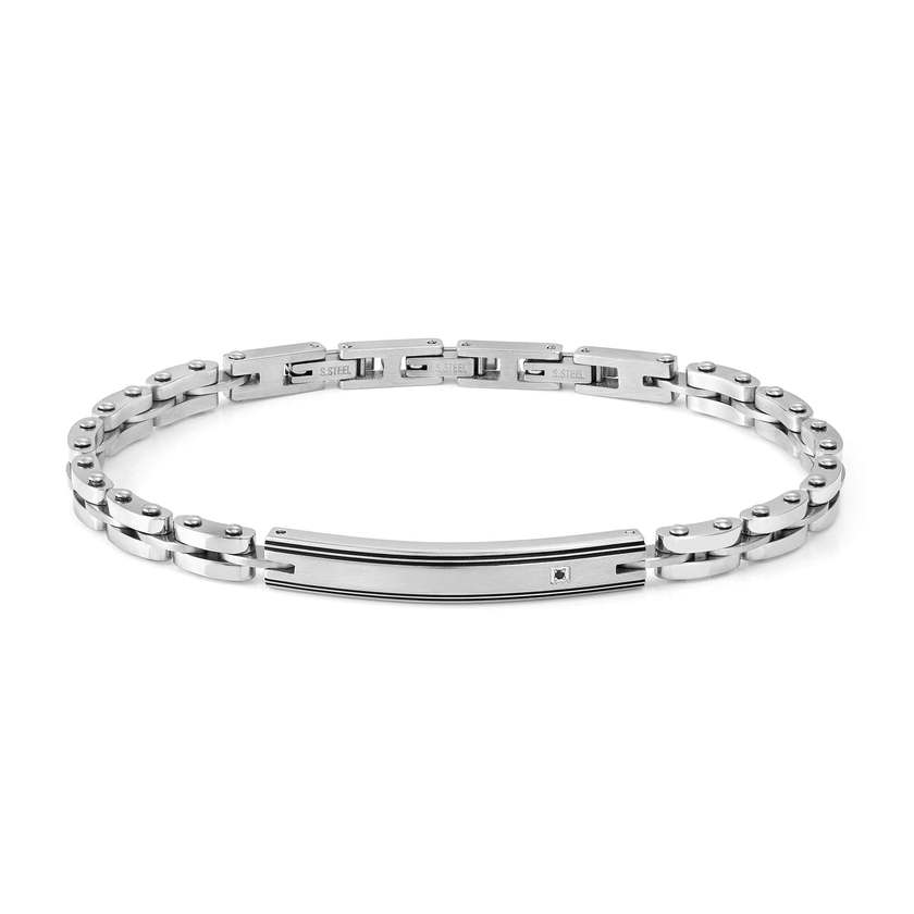 Nomination Strong Diamond Geometric Bracelet in Silver & Black Diamond Plate