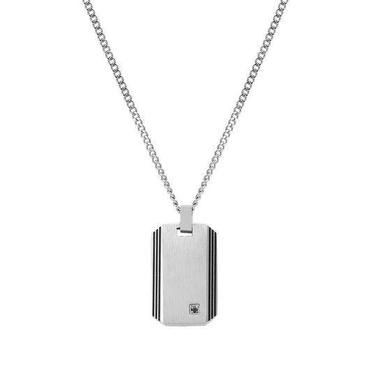 Strong Diamond Geometric Necklace in Silver & Black Diamond Rectangle