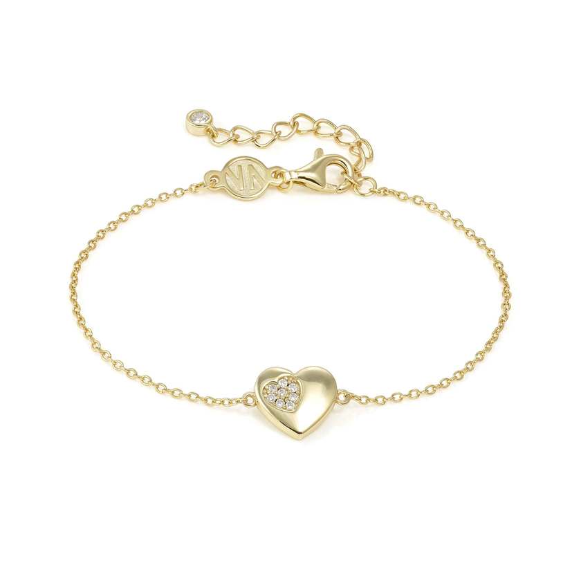 Petit Sparkle 18kt Gold Heart Bracelet in Silver with CZ