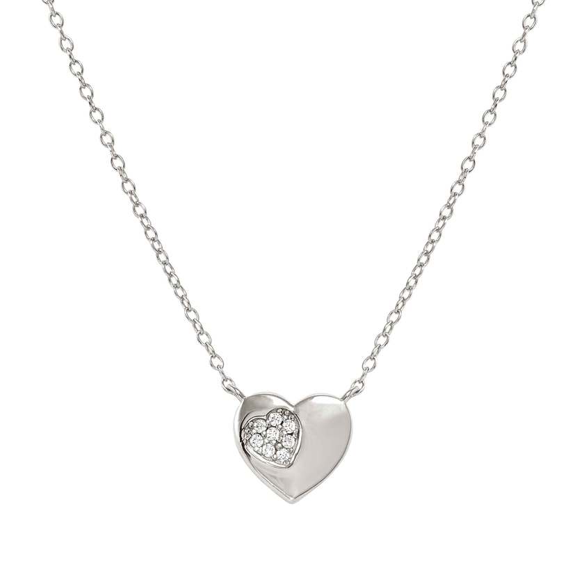 Petit Sparkle Heart Necklace in Silver with CZ