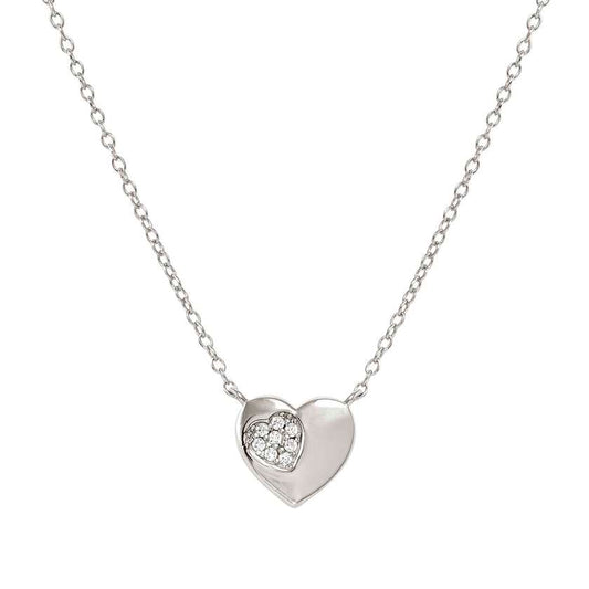 Petit Sparkle Heart Necklace in Silver with CZ