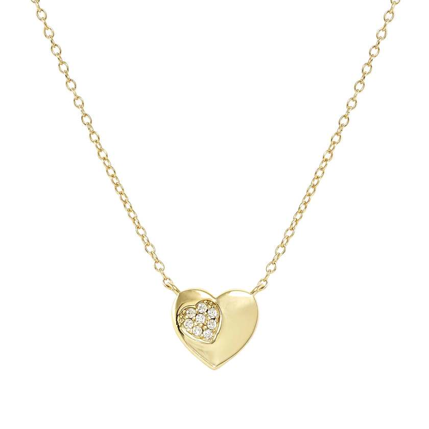 Petit Sparkle 18kt Gold Heart Necklace in Silver with CZ