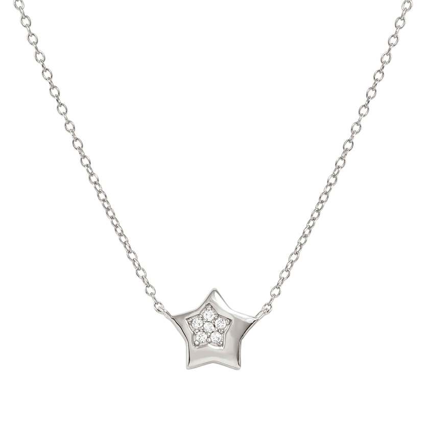 Petit Sparkle Star Necklace in Silver with CZ