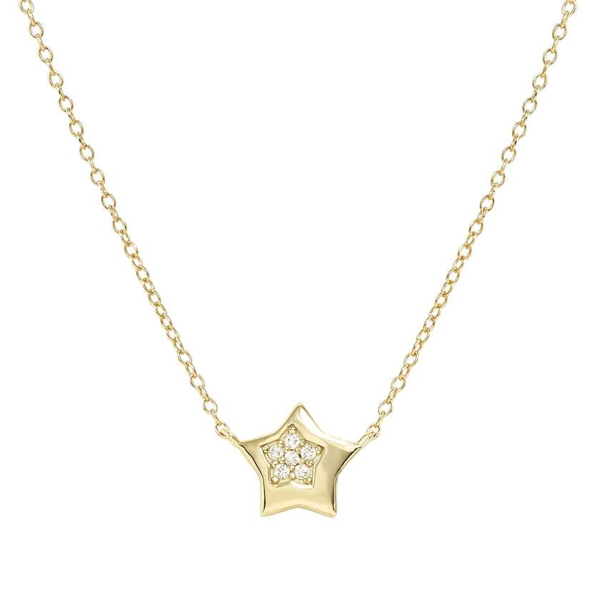 Petit Sparkle 18kt Gold Star Necklace in Silver with CZ