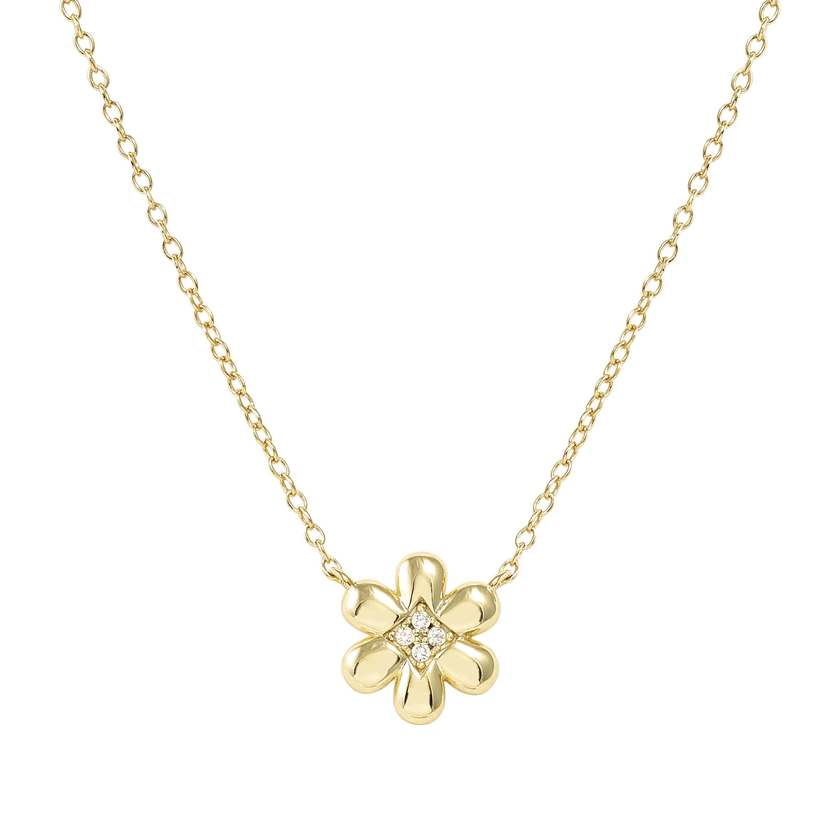 Petit Sparkle 18kt Gold Flower Necklace in Silver with CZ