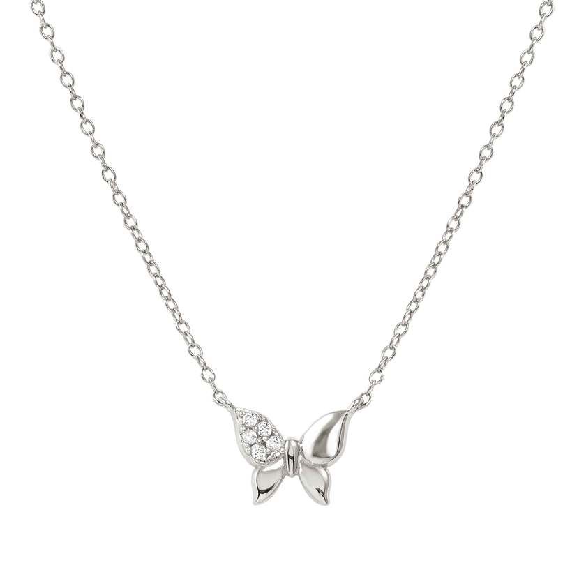 Petit Sparkle Butterfly Necklace in Silver with CZ