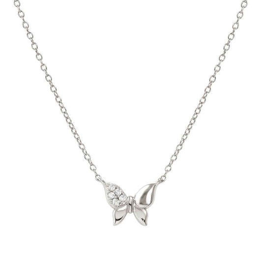 Petit Sparkle Butterfly Necklace in Silver with CZ