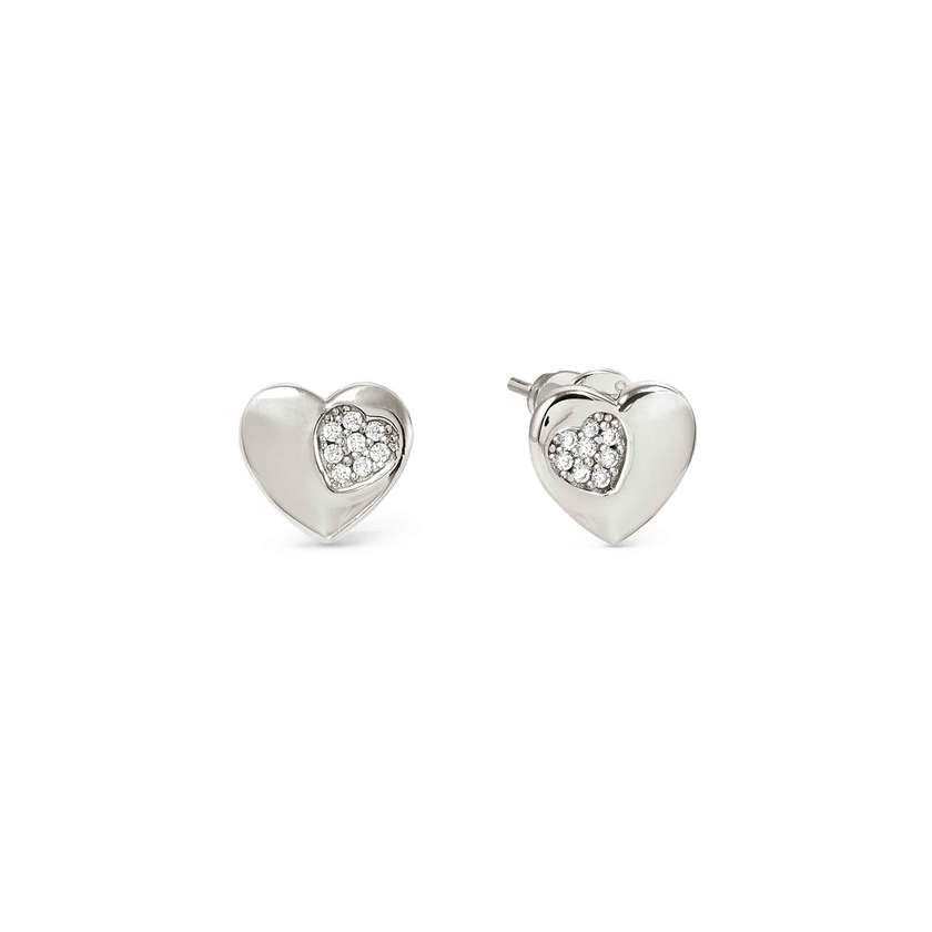 Petit Sparkle Heart Earrings in Silver with CZ