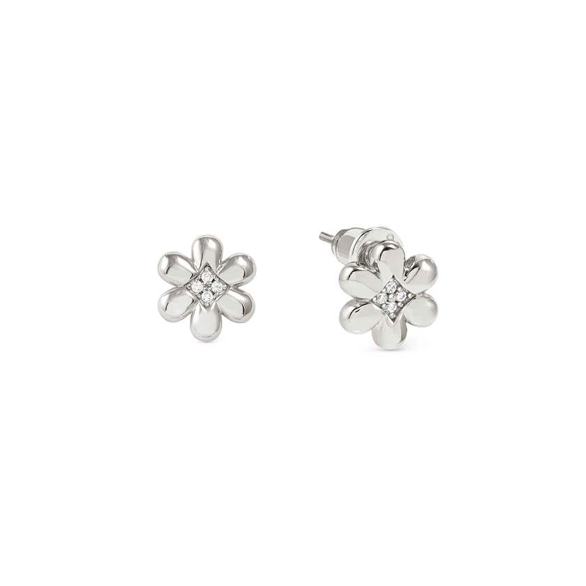 Petit Sparkle Flower Earrings in Silver with CZ