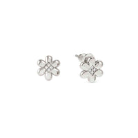 Petit Sparkle Flower Earrings in Silver with CZ