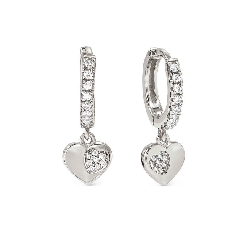 Petit Sparkle Heart Hoop Earrings in Silver with CZ