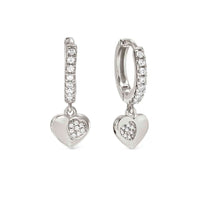Petit Sparkle Heart Hoop Earrings in Silver with CZ