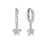 Petit Sparkle Star Hoop Earrings in Silver with CZ