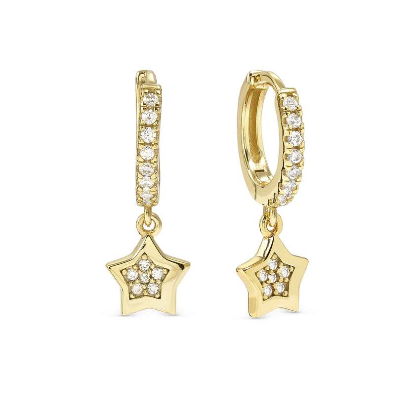 Petit Sparkle 18kt Gold Star Hoop Earrings in Silver with CZ