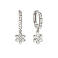 Petit Sparkle Flower Hoop Earrings in Silver with CZ