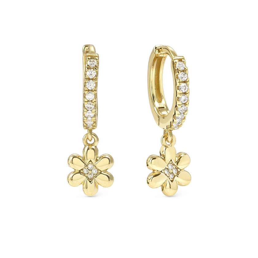 Petit Sparkle 18kt Gold Flower Hoop Earrings in Silver with CZ