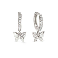 Petit Sparkle Butterfly Hoop Earrings in Silver with CZ