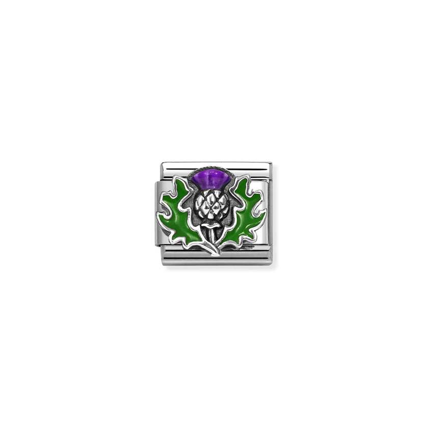 Classic Silver and Enamel Green & Purple Scottish Thistle Flowers & Nature Charms