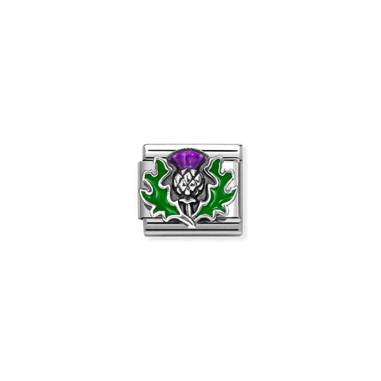 Classic Silver and Enamel Green & Purple Scottish Thistle Flowers & Nature Charms