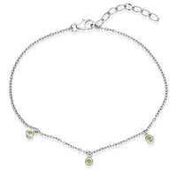 Silver and Peridot Green CZ Triple Stone August Birthstone Bracelet