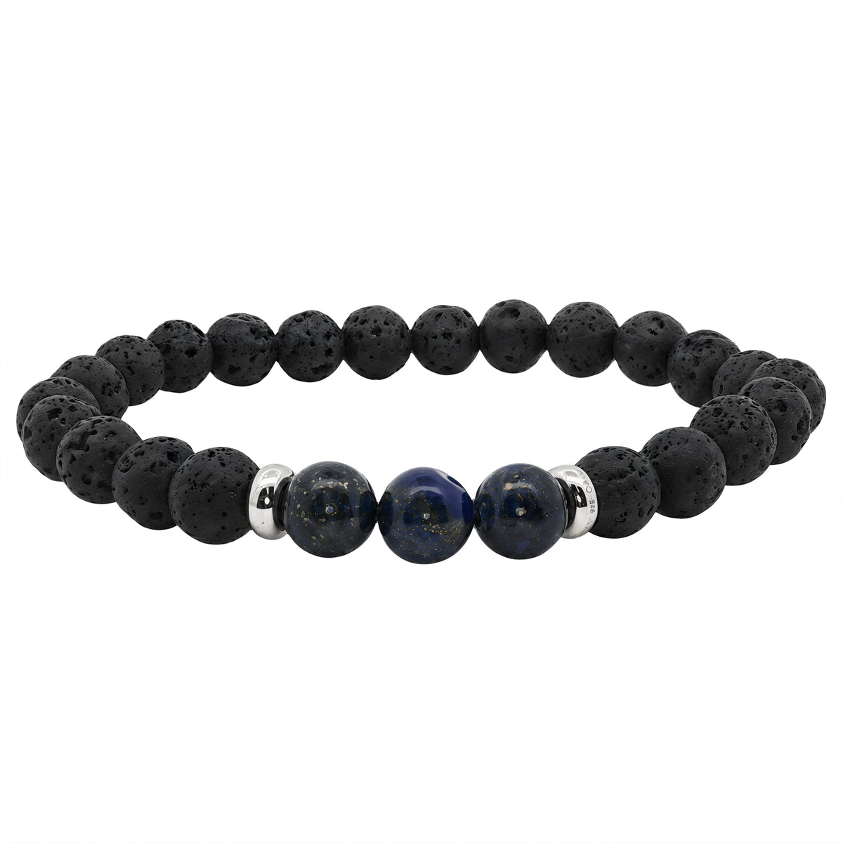 Men's Blue Lapis and Lava Beaded Bracelet, 22cm