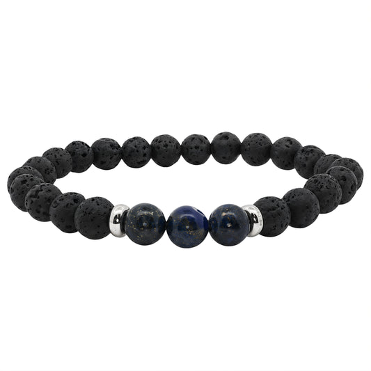 Men's Blue Lapis and Lava Beaded Bracelet, 22cm