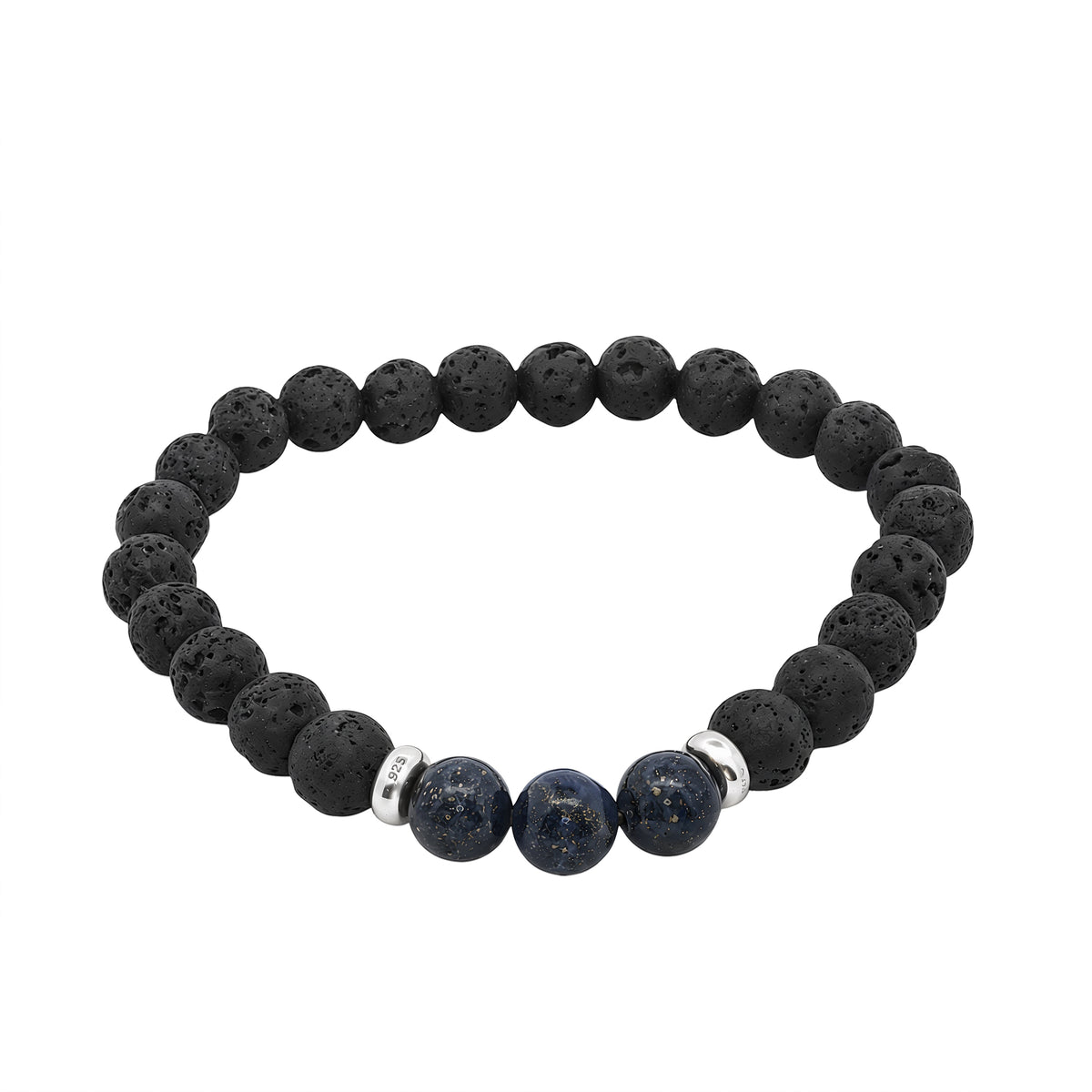 Grace & Co Men's Blue Lapis and Lava Beaded Bracelet, 22cm