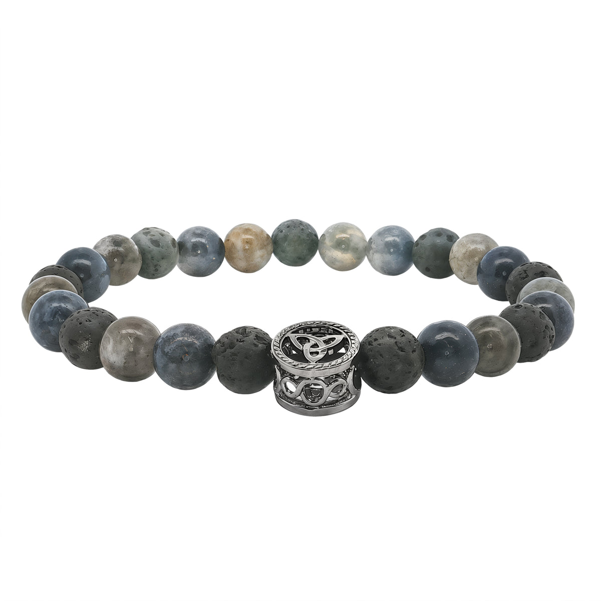 Grace & Co Men's Lapis, Labordorite and Lava Beaded Bracelet Featuring a Celtic Symbol