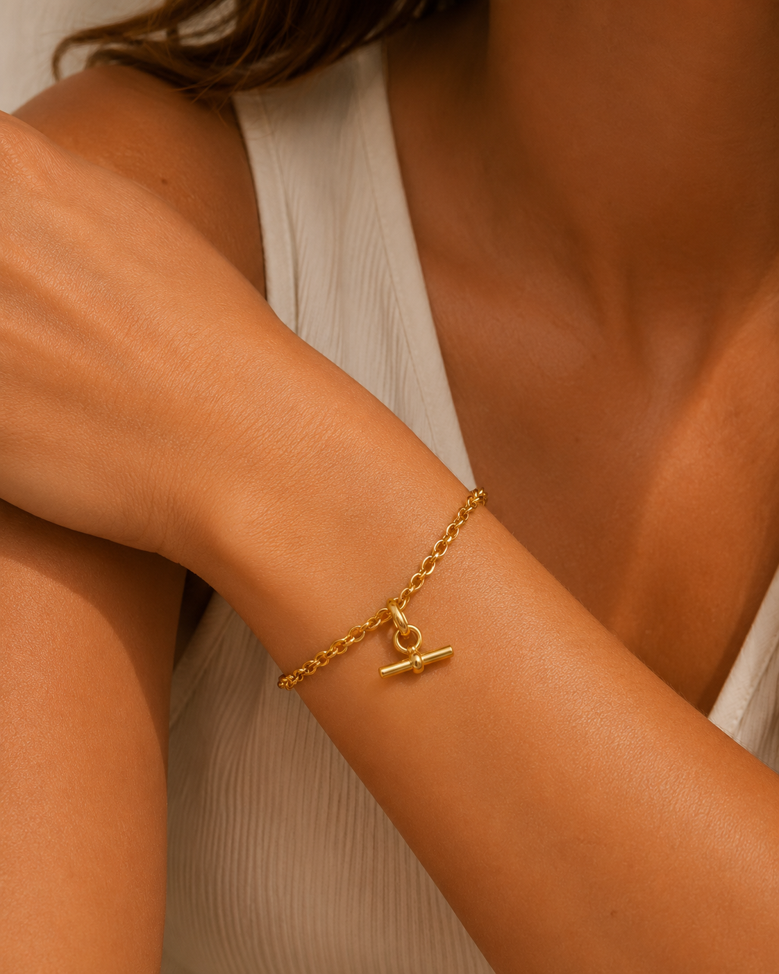 Gold Plated Chunky T-Bar Chain Bracelet