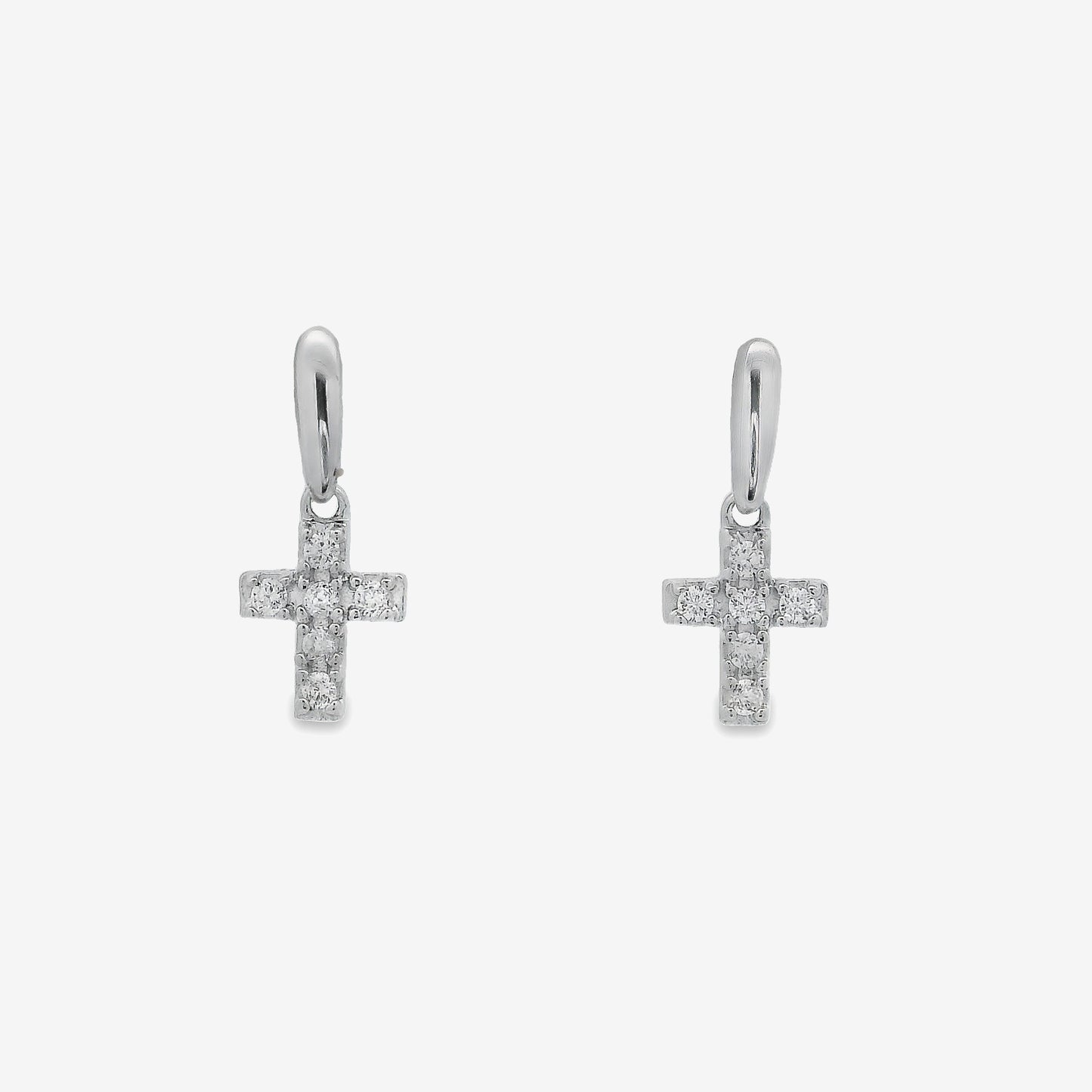 Silver & CZ Cross Pendant Drop Earrings