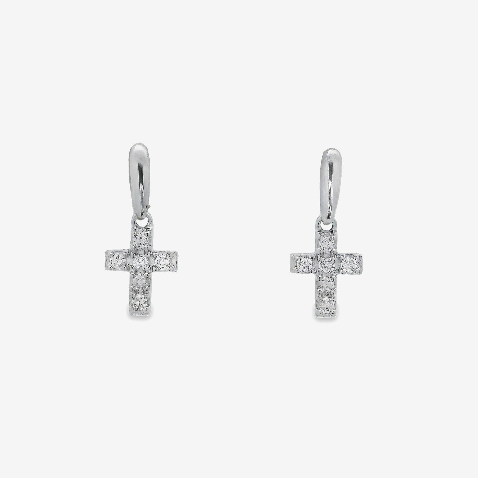 Grace & Co Silver & CZ Cross Pendant Drop Earrings