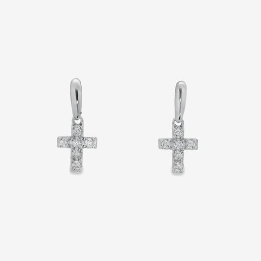 Silver & CZ Cross Pendant Drop Earrings