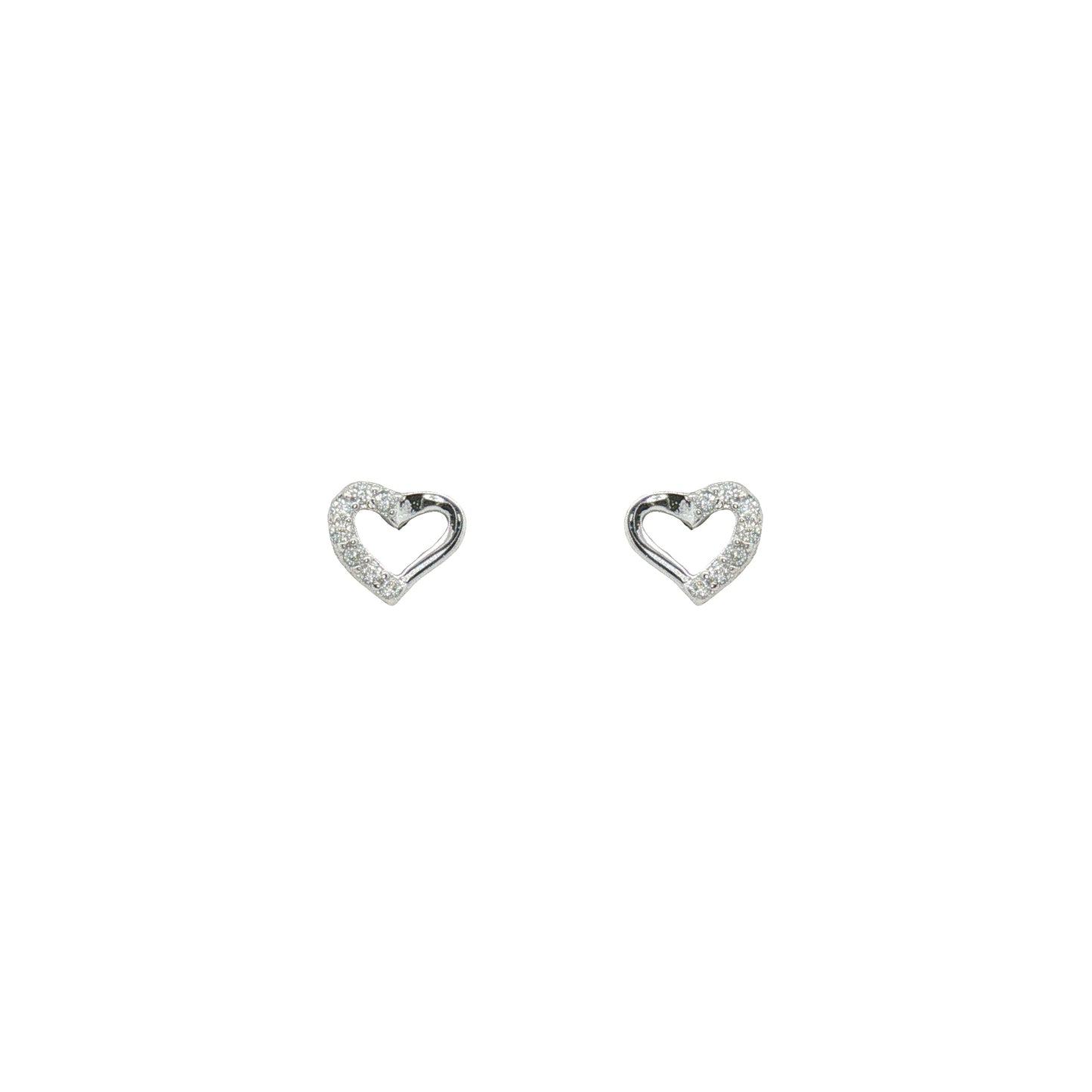 Silver Tiny Open Heart CZ Stud Earrings