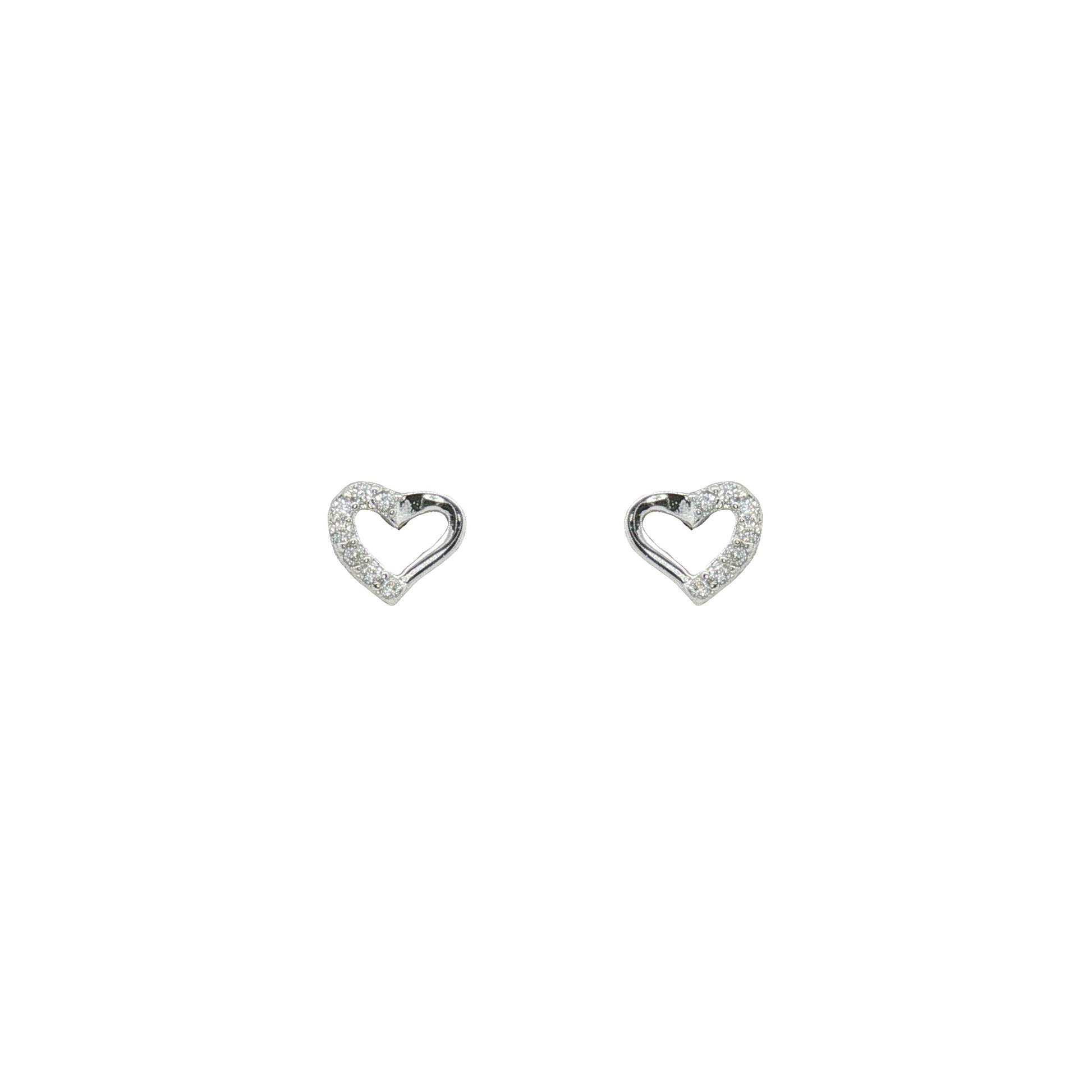 Grace & Co Silver Tiny Open Heart CZ Stud Earrings
