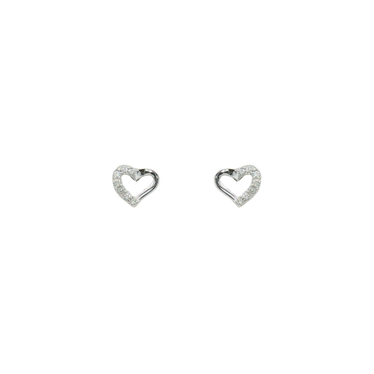 Silver Tiny Open Heart CZ Stud Earrings
