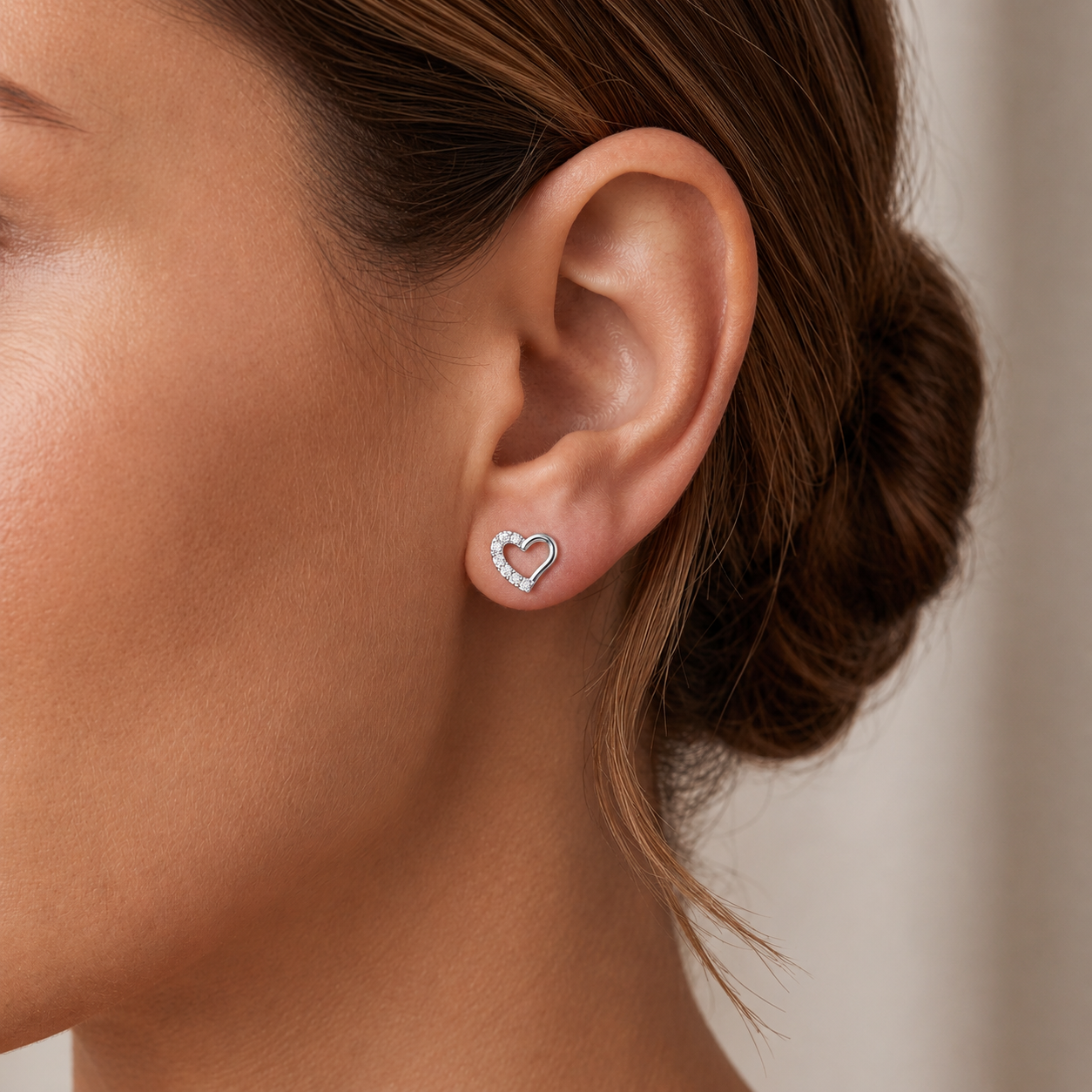Silver Tiny Open Heart CZ Stud Earrings