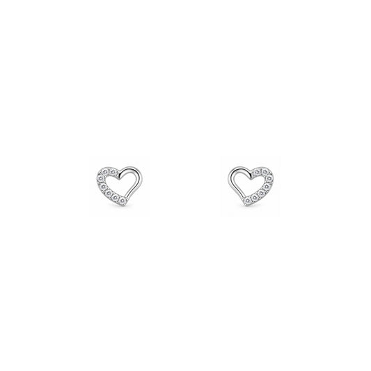 Silver Tiny Open Heart CZ Stud Earrings