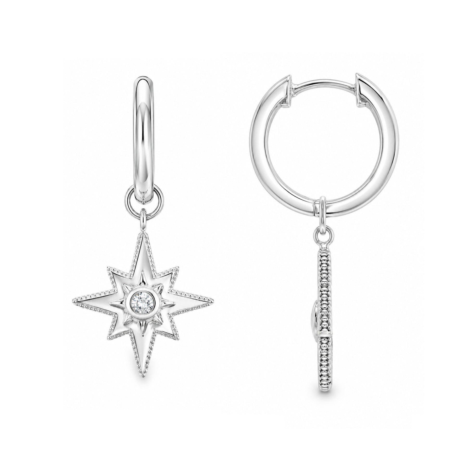 Grace & Co Silver & CZ Star Drop Hoop Earrings