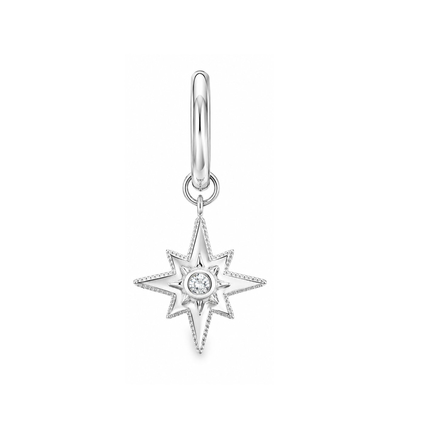 Silver & CZ Star Drop Hoop Earrings
