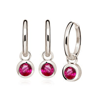 Silver July Birthstone Huggie Hoop Earrings
