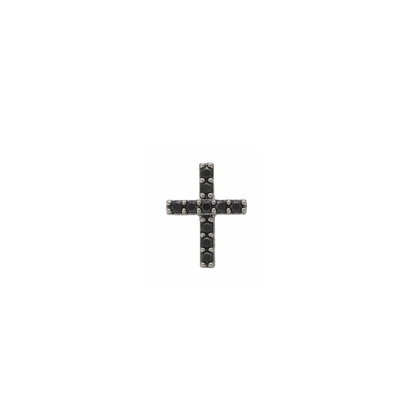 Men's Rhodium Plated Silver & Black CZ Cross Single Stud Earring