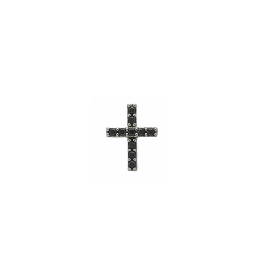 Men's Rhodium Plated Silver & Black CZ Cross Single Stud Earring